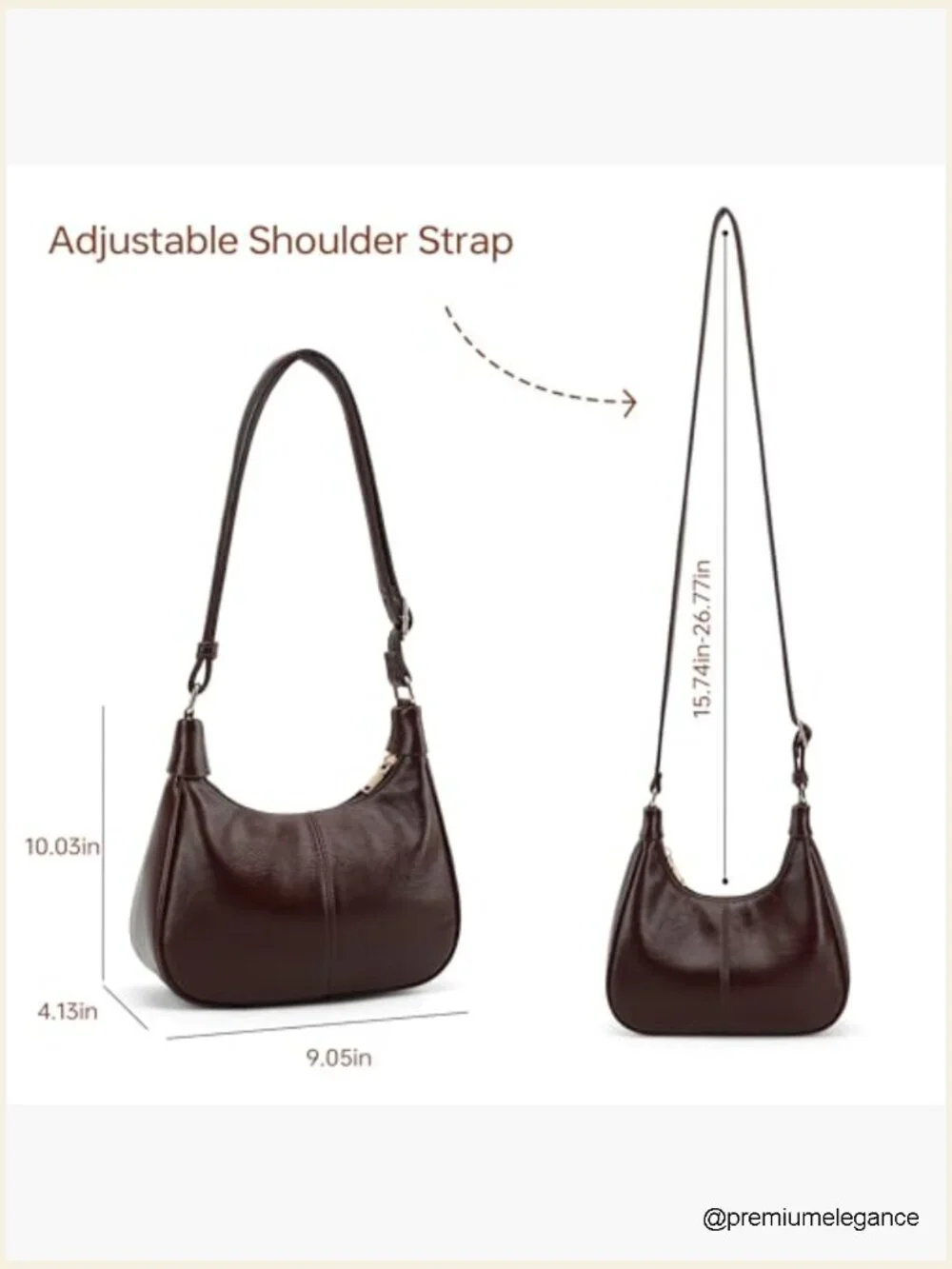 Vegan Leather Crescent Hobo Crossbody Bag with Adjustable Strap